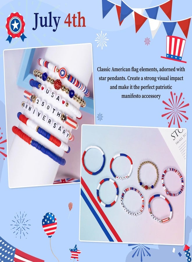 Joyline 4th of July Gifts for Men Women USA 250TH Anniversary Bracelet Patriotic American Flag Red White Blue Beaded Stretch Bracelet USA Themed Outfit Party Accessories - Image 3