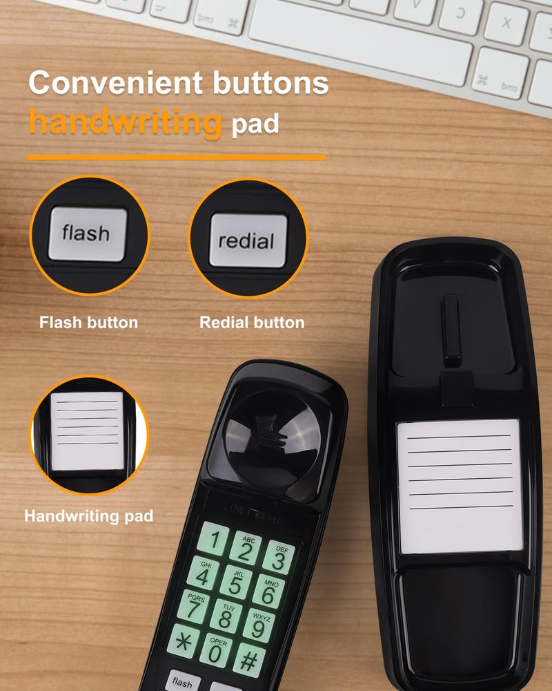 MCHEETA Corded Wall Phone, Landline Phones for Seniors with Large Buttons, Office Desk Phone with Adjustable Loud Volume & Lighted Keypad, Durable Basic Design for Home, Black - Image 4