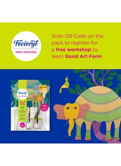 فيفيكرايل مجموعة الرسم الذاتي من Fevicryl DIY Art of India - Gond Art | ألوان أكريليك 12 لونًا × 20 مل لكل منها، مجموعة من الفرش المستديرة (2U)، لوحة قماشية مصممة مسبقًا 8 × 10 بوصة | فنون وحرف يدوية للفنانين والطلاب والأطفال | أفضل هدية للفنانين والأولاد والبنات فوق سن 10 سنوات | مجموعة الرسم DIY مع ورشة عمل متضمنة 