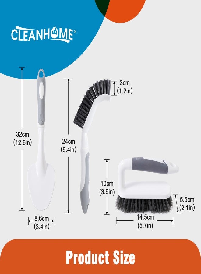CLEANHOME 3 Pcs Scrub Brush,Multifunctional Cleaning Brush Set with Non-Slip Handle and Sturdy Bristles,Scrub Brushes for Cleaning Bathroom,Kitchen,Grout,Tile,Grey - Image 2