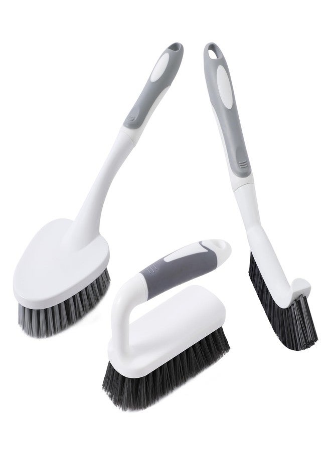 CLEANHOME 3 Pcs Scrub Brush,Multifunctional Cleaning Brush Set with Non-Slip Handle and Sturdy Bristles,Scrub Brushes for Cleaning Bathroom,Kitchen,Grout,Tile,Grey - Image 1