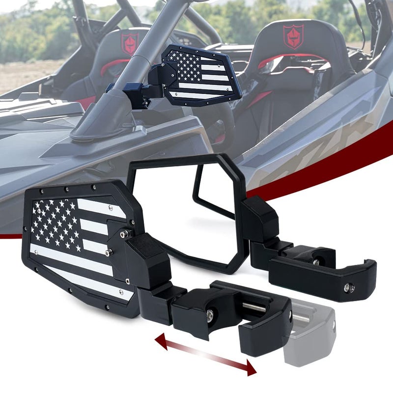 Lupar Aluminum UTV Side Mirrors Fits 1752 Roll Cage Bar America USA Flag Pattern Side Rear View Mirror for Polaris RZR XP Turbo CanAm Maverick X3 Yamaha Talon Kawasaki Pioneer