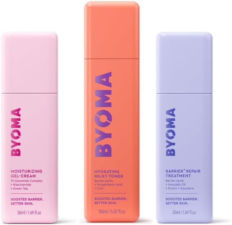 BYOMA Barrier Repair Essentials Moisturising Gel Cream 50ml Hydrating Milky Toner 150ml and Barrier Repair Treatment 50ml Soothes Skin Locks in Moisture Reduces Redness for All Skin Types
