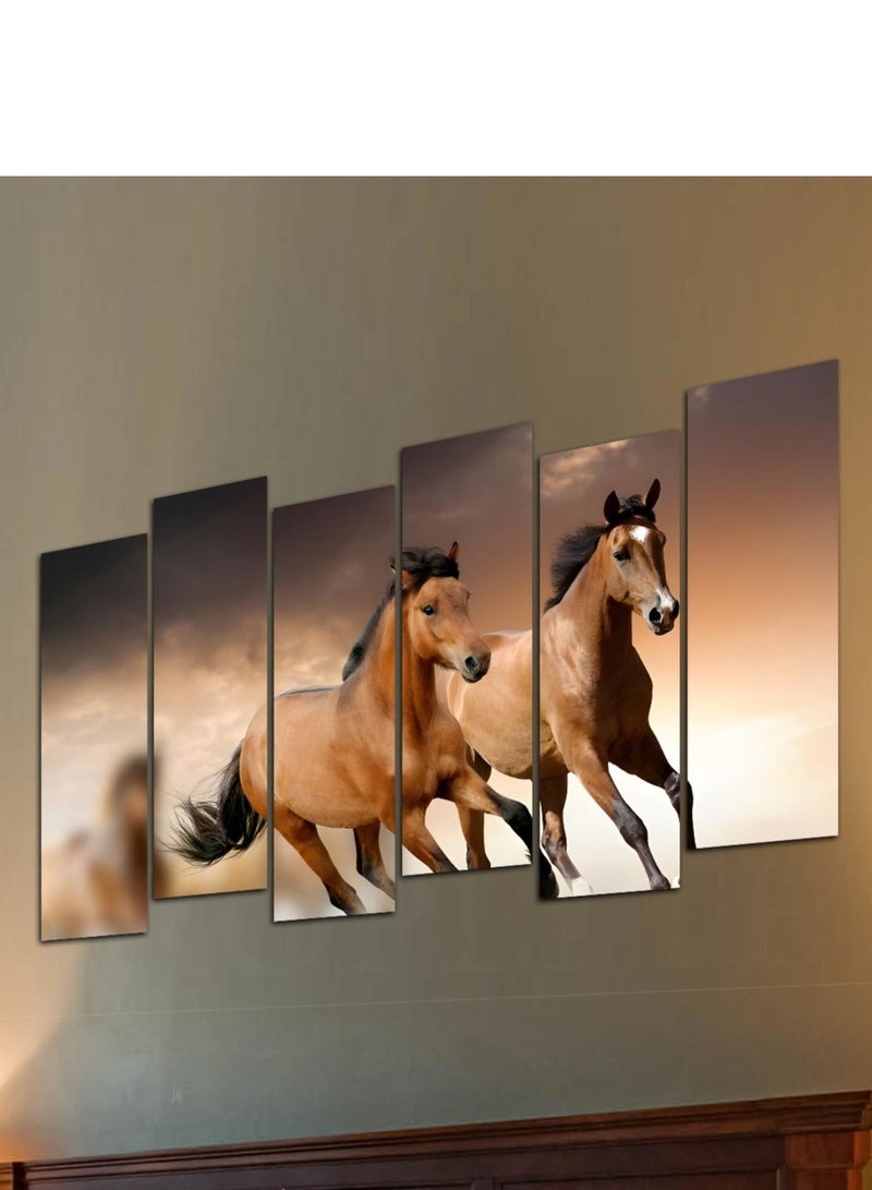 Droplyte 6 Piece Brown Running Horses Decorative Wall Art Wall Decor Card Board MDF Home Decor for Living Room, Drawing Room, Office Room and Bedroom 120CM x 60CM - Image 2