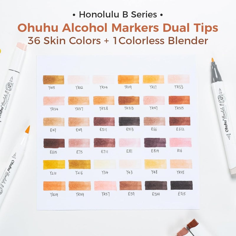Ohuhu Alcohol Markers Set - 36 Skin-tone Colors with Brush & Fine Tip for Adults - Image 5