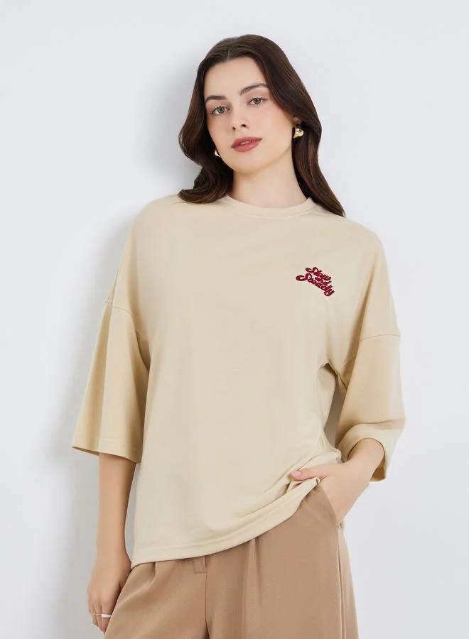 Women Embroidered 100% Cotton Oversized T-Shirt