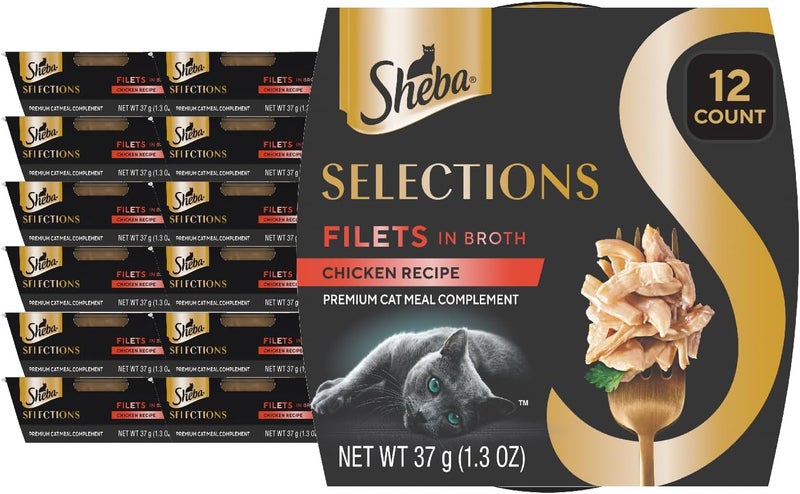 Sheba Selections Filets in Broth Adult Wet Cat Meal Complement Chicken Recipe, 12 Count - Image 1