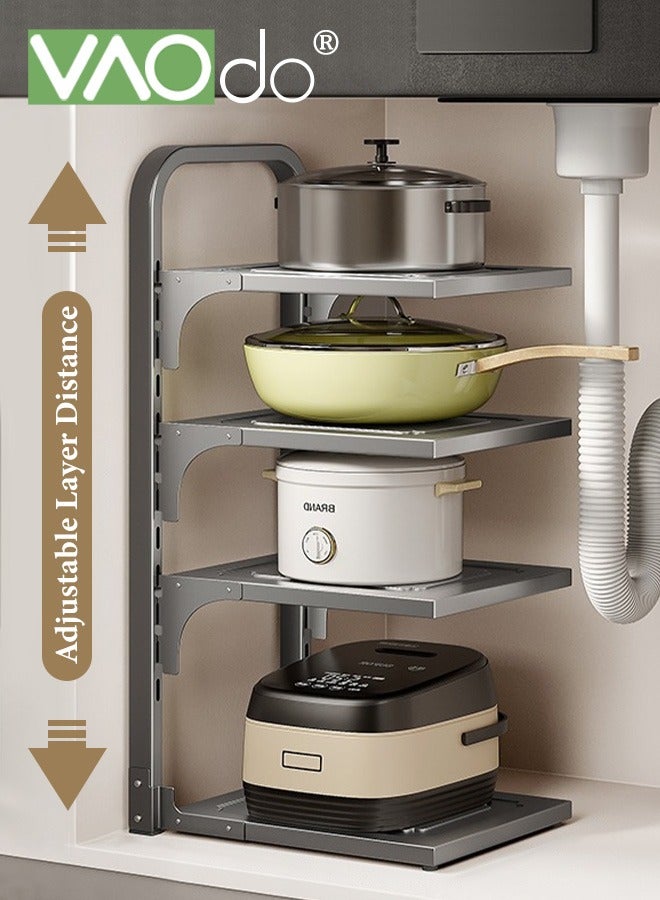 VAOdo Pot and Pan Organizer Rack for under Cabinet  Heavy Duty Pot Pan Rack under Sink Organizers and Storage  Kitchen Cabinet Organizer with 3 Adjustable Shelves - Image 1