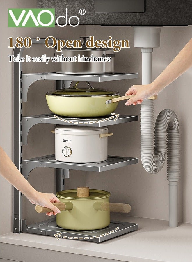 VAOdo Pot and Pan Organizer Rack for under Cabinet  Heavy Duty Pot Pan Rack under Sink Organizers and Storage  Kitchen Cabinet Organizer with 3 Adjustable Shelves - Image 3