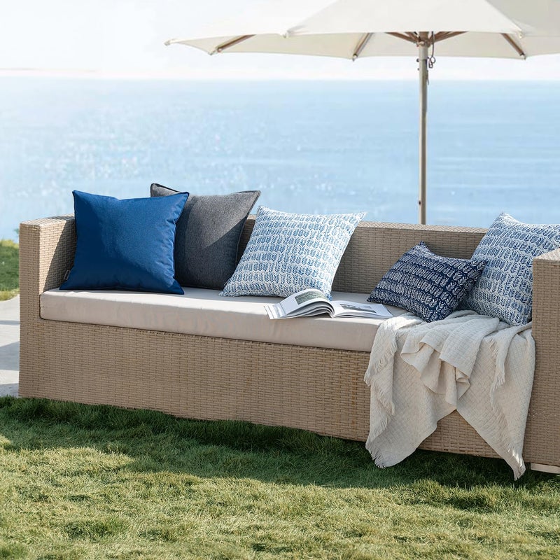 MIULEE Outdoor Pillows with Inserts Set of 2 Patio Waterproof Fade Resistant Fluffy Throw Pillows Decorative Garden Spring Natural Accent Leaves Cushion for Home Sofa Decor 18x18 Inch Royal Blue - Image 4