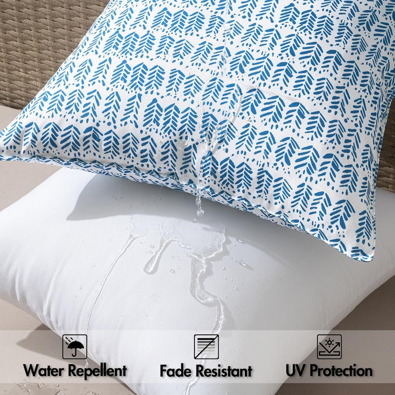 MIULEE Outdoor Pillows with Inserts Set of 2 Patio Waterproof Fade Resistant Fluffy Throw Pillows Decorative Garden Spring Natural Accent Leaves Cushion for Home Sofa Decor 18x18 Inch Royal Blue - Image 2
