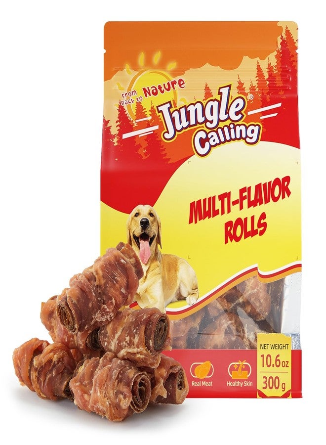 مكافآت الكلاب "جانغل كولينغ" متعددة النكهات، مصنوعة من لحم الدجاج والبط ولحم البقر الحقيقي، بنكهة زبدة الفول السوداني، خالية من الجلد الخام، مكافآت صحية للبشرة وغنية بالبروتين، 10.6 أونصة - Image 1