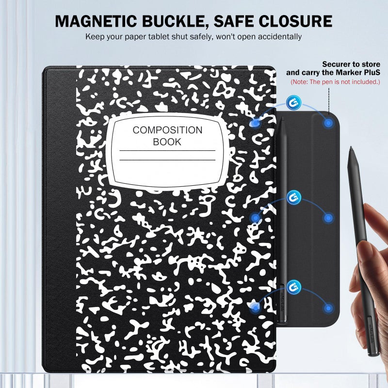 MoKo Case for Remarkable 2 Tablet Case, Lightweight Ultra-Thin Magnetic Case with Wide Pen Protective Clasp, Smart Tablet Cover Folio for Remarkable Tablet 2 10.3" 2020 Release, Black Notebook - Image 4
