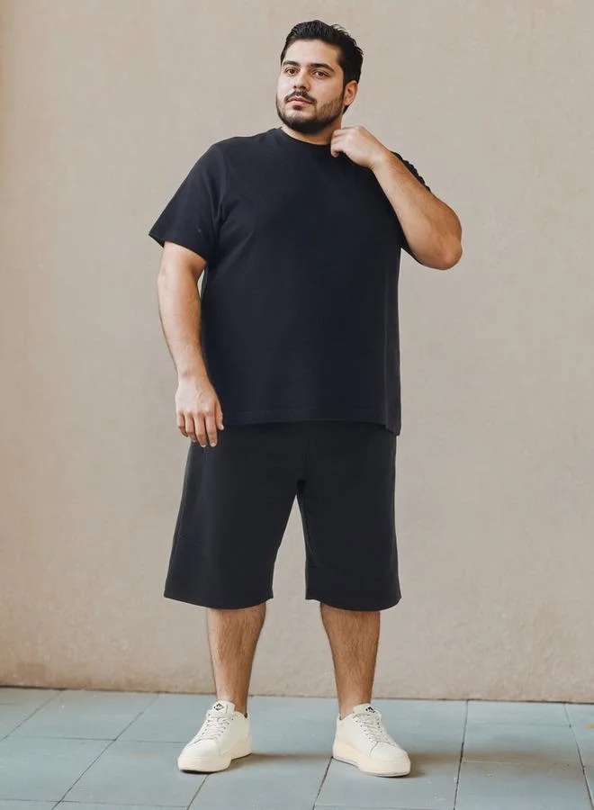 Maxim Plus Size Jacquard Textured Crew Neck T-shirt