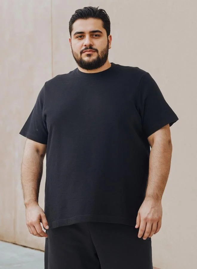 Maxim Plus Size Jacquard Textured Crew Neck T-shirt