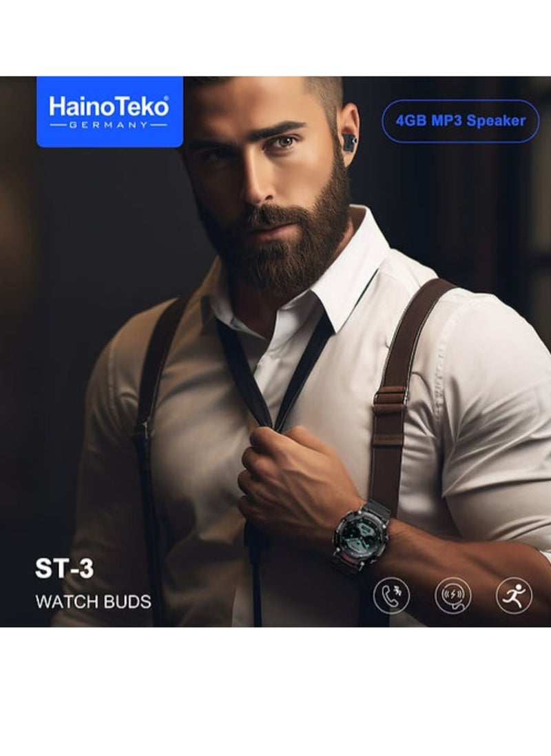 Haino Teko - Smart Watch ST-3 Watch Buds With Built-in Bluetooth Earphones And 4GB MP3 Speaker Big Round AMOLED Screen With Wireless Charging - Image 1