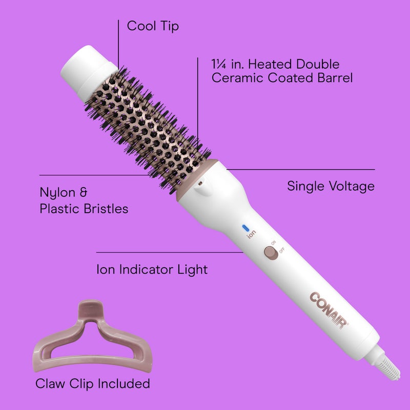 Conair Double Ceramic 1Â¼-Inch Thermal Brush, Heated Round Brush for Blowouts, Curls, and Waves, Ceramic Technology Eliminates Damaging Hot Spots for Smooth, Shiny Hair - Image 2