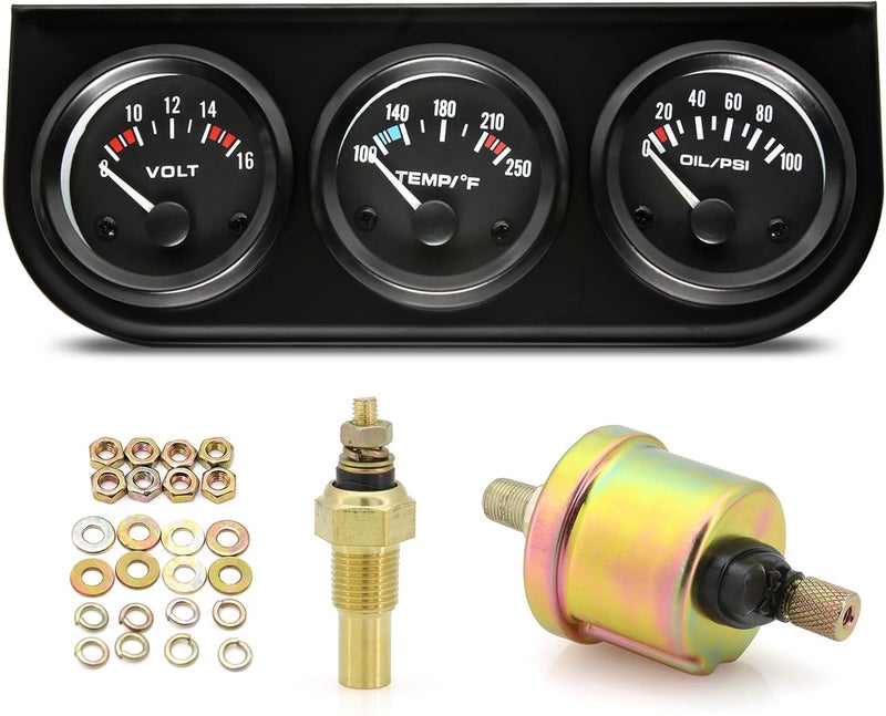 ARTILAURA 52mm Triple Gauge Set - Oil Pressure, Water Temperature, and Voltmeter for 12V Cars - Image 1