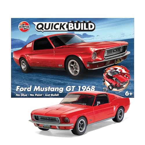 Airfix Quickbuild Plastic Model Kit - Ford Mustang GT 1968 - Easy Assembly Snap Together Model Car Kit, Classic Sports Car for Adults & Kids to Build, Building Toys Set, Red - Image 1