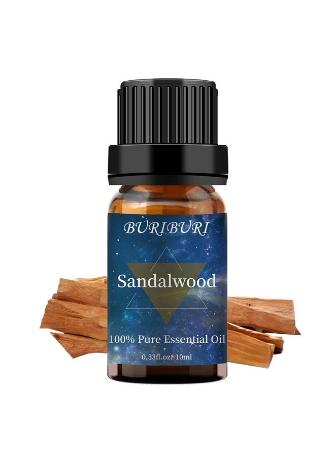 BURIBURI Sandalwood Essential Oils for Diffuser, Skin, Hair, 100% Pure, Undiluted Sandalwood Oil for Candle Soap Perfume Making, Natural, Organic Aromatherapy Sandalwood Oils 10ML - Image 1