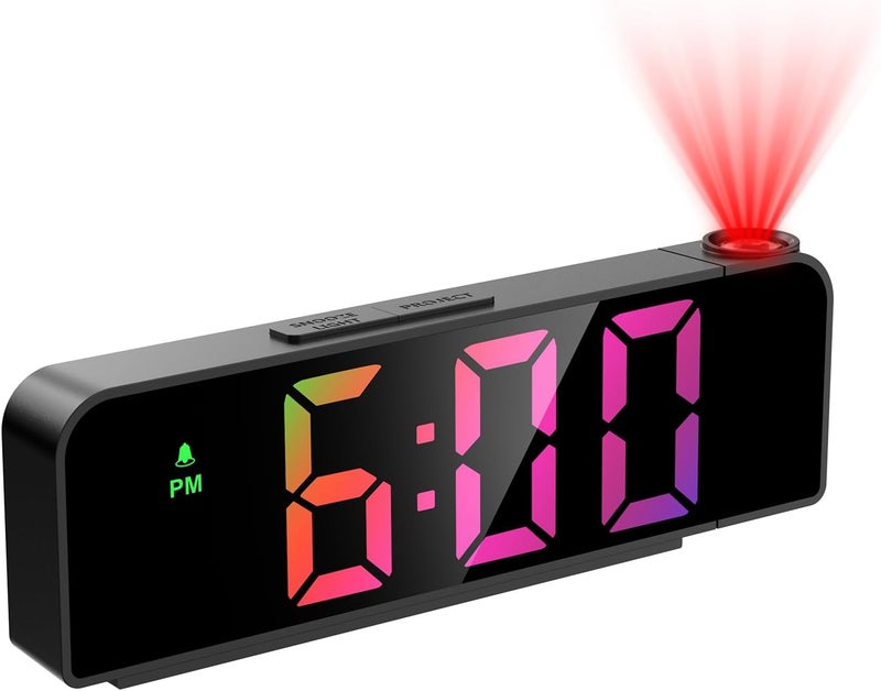 JXTZ Projection Alarm Clock, Alarm Clocks with Projection on Ceiling with 7.9" Large Display, LED Digital Clock with 4 Level Brightness, Snooze, Temperature, Clock for Bedroom Living Room, Colorful - Image 1