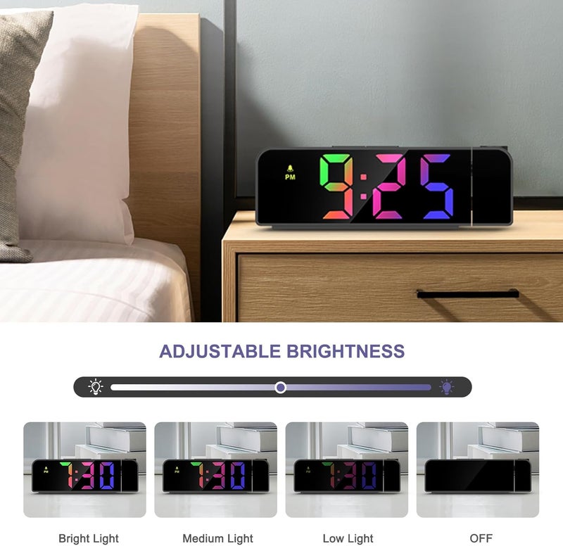 JXTZ Projection Alarm Clock, Alarm Clocks with Projection on Ceiling with 7.9" Large Display, LED Digital Clock with 4 Level Brightness, Snooze, Temperature, Clock for Bedroom Living Room, Colorful - Image 4