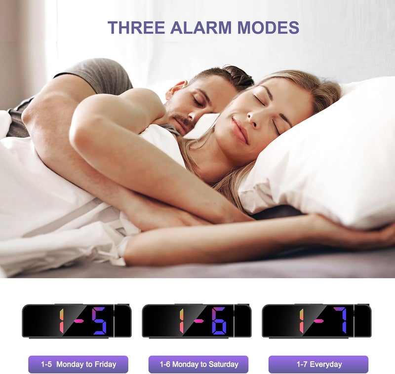 JXTZ Projection Alarm Clock, Alarm Clocks with Projection on Ceiling with 7.9" Large Display, LED Digital Clock with 4 Level Brightness, Snooze, Temperature, Clock for Bedroom Living Room, Colorful - Image 5