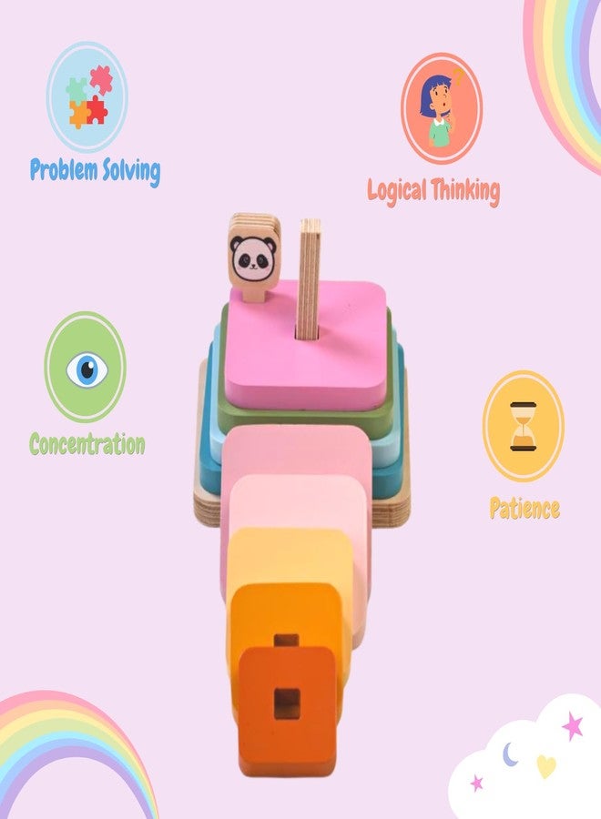 THE FUNNY MIND Rainbow Series Colorful Square Shape Wooden Stacking Tower Blocks Stacker Brain Game for Kids 3 4 5 Year Baby Activity Toys - Early Development and Learning Kids Toys - Image 3