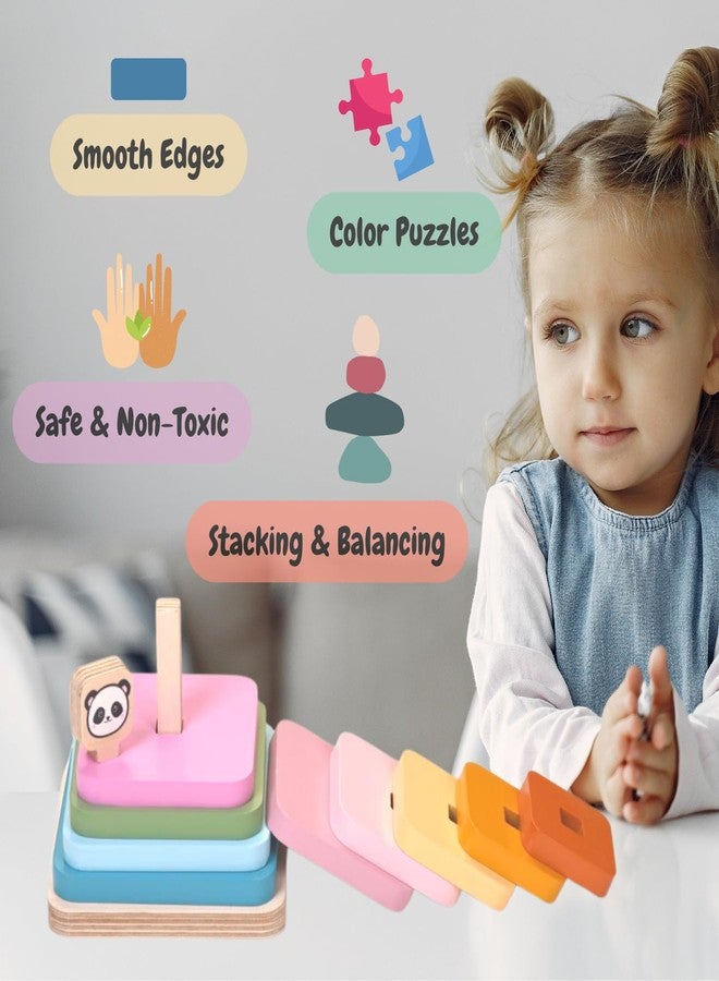 THE FUNNY MIND Rainbow Series Colorful Square Shape Wooden Stacking Tower Blocks Stacker Brain Game for Kids 3 4 5 Year Baby Activity Toys - Early Development and Learning Kids Toys - Image 4