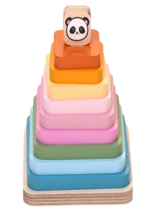 THE FUNNY MIND Rainbow Series Colorful Square Shape Wooden Stacking Tower Blocks Stacker Brain Game for Kids 3 4 5 Year Baby Activity Toys - Early Development and Learning Kids Toys - Image 1
