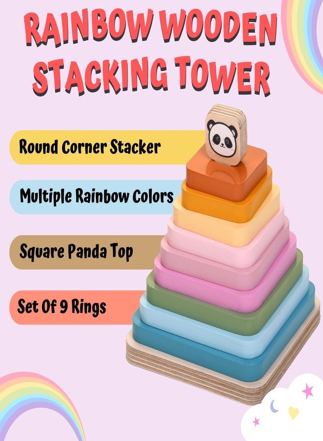 THE FUNNY MIND Rainbow Series Colorful Square Shape Wooden Stacking Tower Blocks Stacker Brain Game for Kids 3 4 5 Year Baby Activity Toys - Early Development and Learning Kids Toys - Image 2