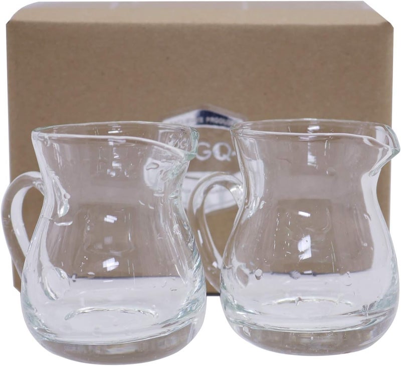 DGQ Classic Glass Creamer Pitcher with Handle 4oz Pack of 2 Milk Pourer Mini Creamer for Coffee Tea Maple Syrup Serving - Image 1