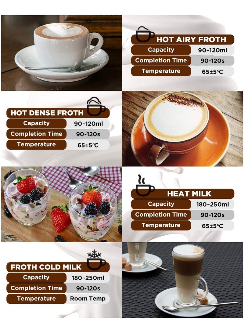 صانع رغوة الحليب، جهاز بخار الحليب الكهربائي 4 في 1، صانع رغوة أوتوماتيكية ساخنة وباردة، جهاز بخار حليب قابل للفصل سعة 12 أونصة/350 مل للقهوة واللاتيه والشوكولاتة الساخنة والكابتشينو - Image 4