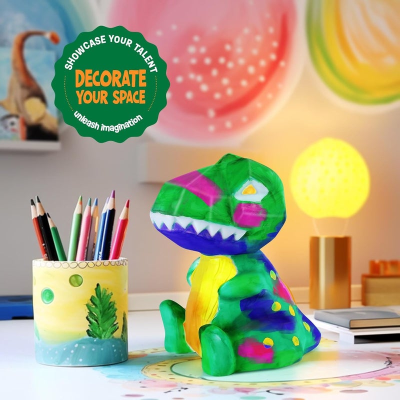 ONE TO FOUR Paint Your Own Dinosaur Lamp Kit, Art Supplies Arts & Crafts Kit, Painting kit for Kids 6-12, Dinosaur Toys for Boys Girls and Kids, Girls Boy Birthday Gift Ages 3 4 5 6 7 8 9 10 11 12+ - Image 4