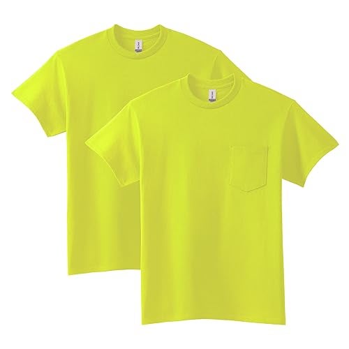 Gildan Adult Ultra Cotton TShirt with Pocket Style G2300 2Pack Safety Green Medium - Image 1