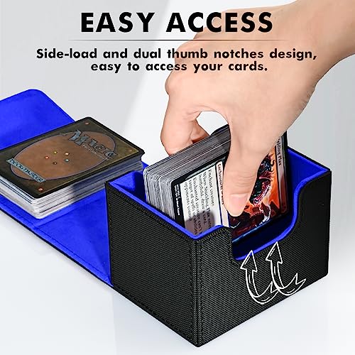 ZLCA Card Deck Box for MTG, Commander Deck Case Holds 120+ Single Sleeved Cards, Leather Magnetic Storage Box Fits for CCG TCG Sport Card (Black& Blue) - Image 3