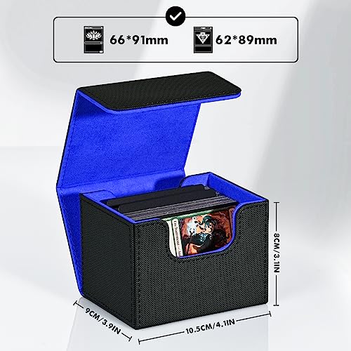 ZLCA Card Deck Box for MTG, Commander Deck Case Holds 120+ Single Sleeved Cards, Leather Magnetic Storage Box Fits for CCG TCG Sport Card (Black& Blue) - Image 2