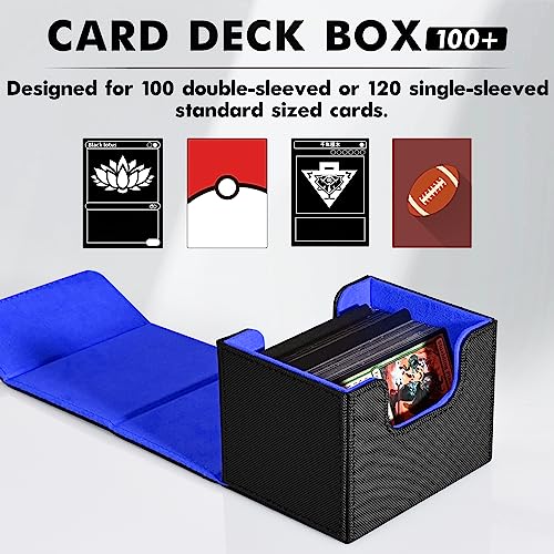 ZLCA Card Deck Box for MTG, Commander Deck Case Holds 120+ Single Sleeved Cards, Leather Magnetic Storage Box Fits for CCG TCG Sport Card (Black& Blue) - Image 5