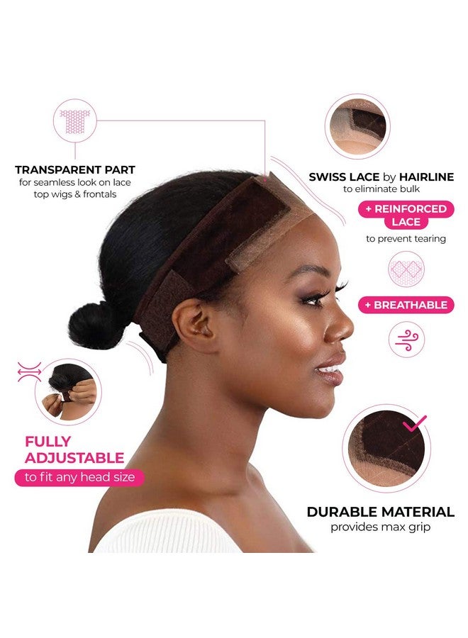MILANO COLLECTION Lace Wig Grip Band Original Velvet Lace Wigrip Headband Holder For Lace Wigs And Frontals ; Reinforced Swiss Lace By Hairline And Part For Seamless Transition Chocolate Brown & Nude - Image 4