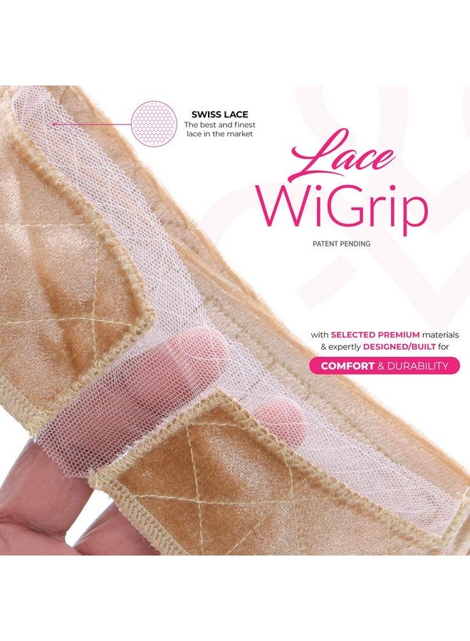 MILANO COLLECTION Lace Wig Grip Band Original Velvet Lace Wigrip Headband Holder For Lace Wigs And Frontals ; Reinforced Swiss Lace By Hairline And Part For Seamless Transition Chocolate Brown & Nude - Image 3