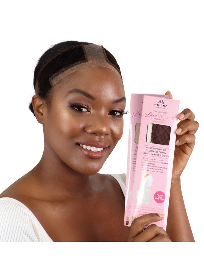 MILANO COLLECTION Lace Wig Grip Band Original Velvet Lace Wigrip Headband Holder For Lace Wigs And Frontals ; Reinforced Swiss Lace By Hairline And Part For Seamless Transition Chocolate Brown & Nude - Image 2