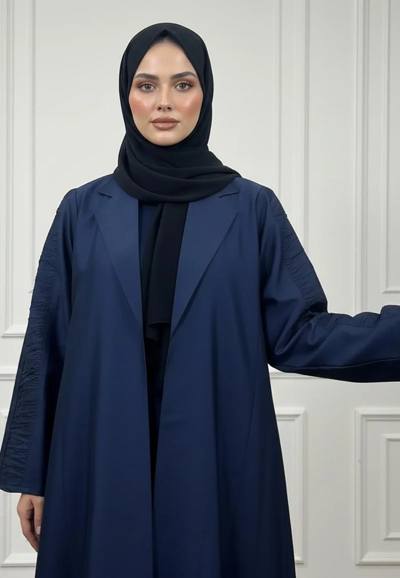 Nukhbaa Ruched Sleeve Abaya | Cotton-Blend Fabric-929