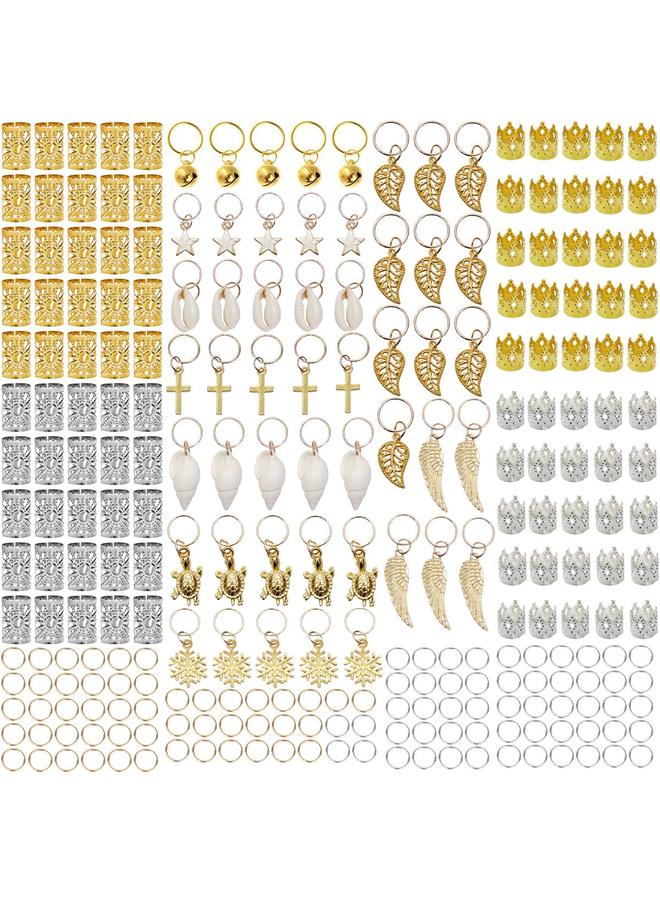 Generic Hair Braid Rings, 250PCS Hair Loops Clips Gold Ring Shell Leaves Star Conch Snowflake Pendant Charms Set Hair Clip Headband Accessories  - Image 1
