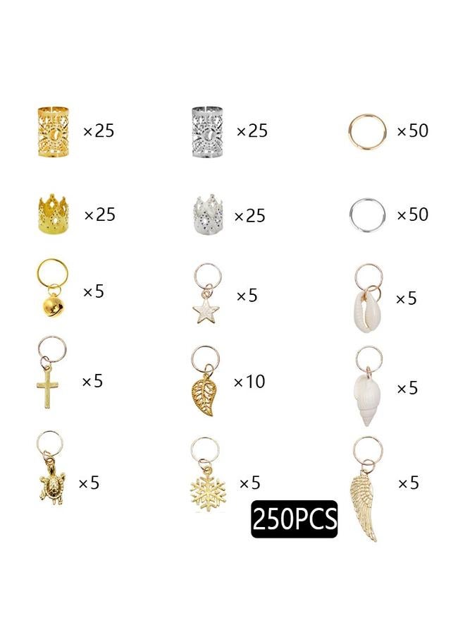 Generic Hair Braid Rings, 250PCS Hair Loops Clips Gold Ring Shell Leaves Star Conch Snowflake Pendant Charms Set Hair Clip Headband Accessories  - Image 3