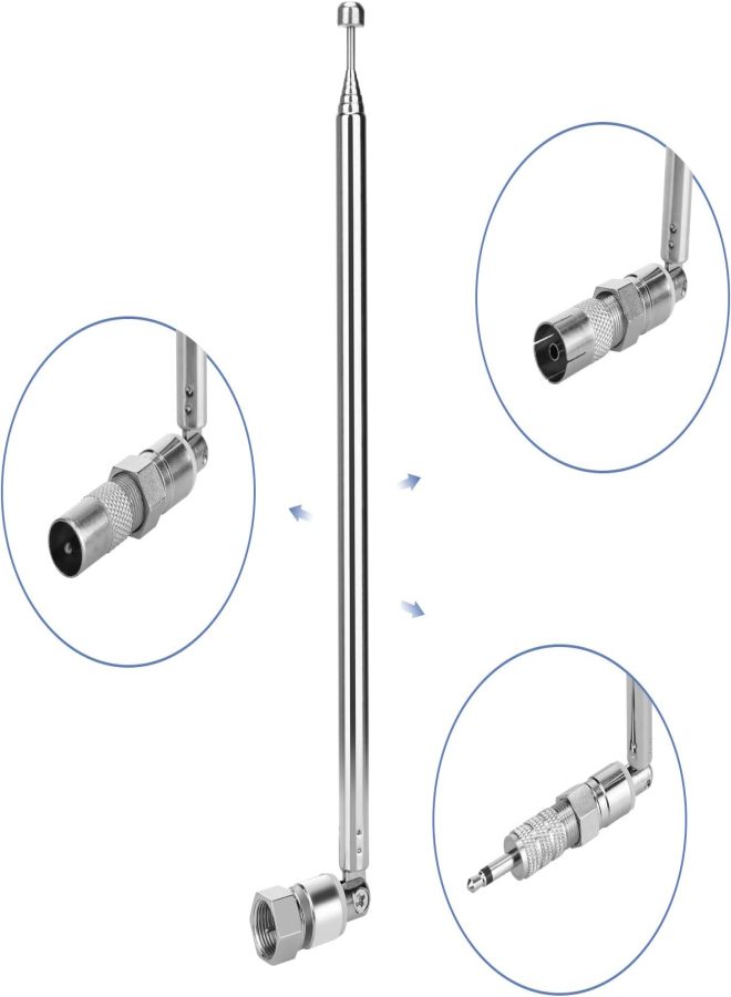 Universal telescopic rod antenna, radio antenna, stainless steel antenna, FM antenna 7123F head antenna with 3 kinds of connectors - Image 3