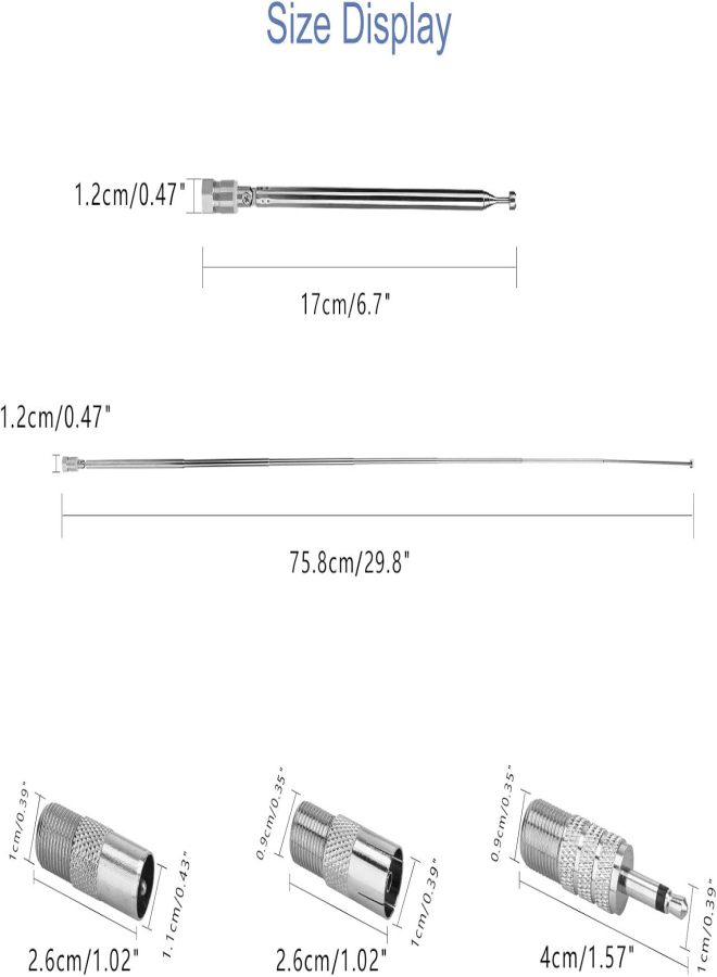 Universal telescopic rod antenna, radio antenna, stainless steel antenna, FM antenna 7123F head antenna with 3 kinds of connectors - Image 4