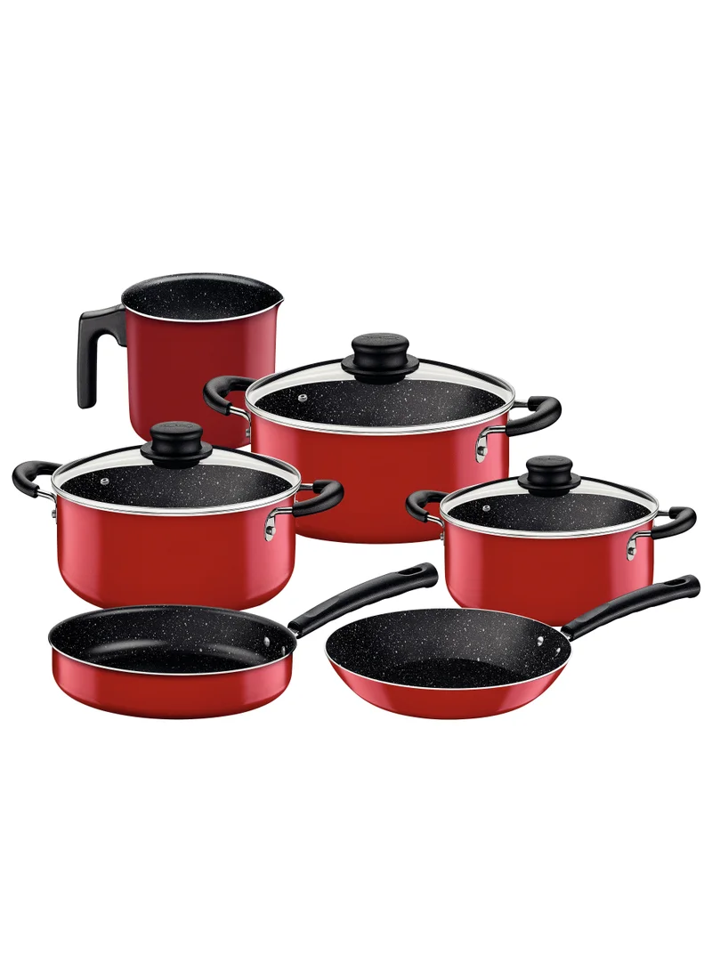TRAMONTINA Tramontina 9 Pieces Red Aluminum Cookware Set with Interior and Exterior Starflon Max Nonstick Coating