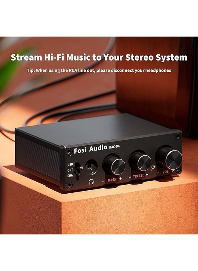 Fosi الصوت Fosi Audio Q4 - محول صوت ستيريو صغير للألعاب DAC ومضخم صوت سماعة رأس، 24 بت/192 كيلو هرتز USB / بصري / محوري إلى RCA AUX، محول صوت رقمي إلى تمثيلي لمكبرات الصوت المنزلية / سطح المكتب التي تعمل بالطاقة / مكبرات الصوت النشطة - أسود  - Image 3