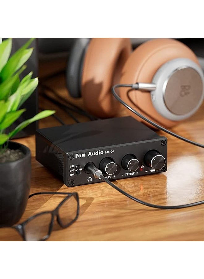 Fosi الصوت Fosi Audio Q4 - محول صوت ستيريو صغير للألعاب DAC ومضخم صوت سماعة رأس، 24 بت/192 كيلو هرتز USB / بصري / محوري إلى RCA AUX، محول صوت رقمي إلى تمثيلي لمكبرات الصوت المنزلية / سطح المكتب التي تعمل بالطاقة / مكبرات الصوت النشطة - أسود  - Image 4