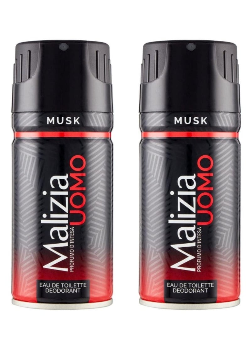 Two Pieces Of Uomo Musk Eau De Toilette Deodorant For Men 150x2 ml